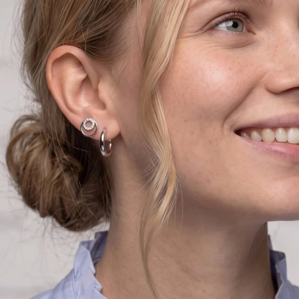 SILVER PAVE CIRCLES STUD EARRINGS | 34582
