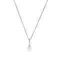 SILVER & CZ PAVE OVAL PEARL & CHAIN | 38695