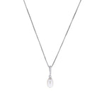 SILVER & CZ PAVE OVAL PEARL & CHAIN | 38695