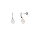 SILVER & CZ PAVE OVAL PEARL DROP EARRINGS | 38696