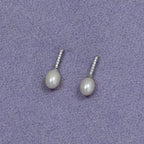 SILVER & CZ PAVE OVAL PEARL DROP EARRINGS | 38696