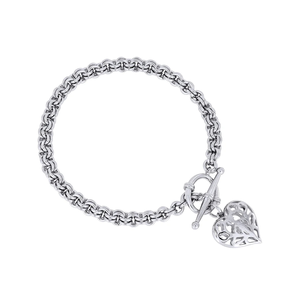 SILVER HANGING HEART OF YORKSHIRE T BAR BRACELET