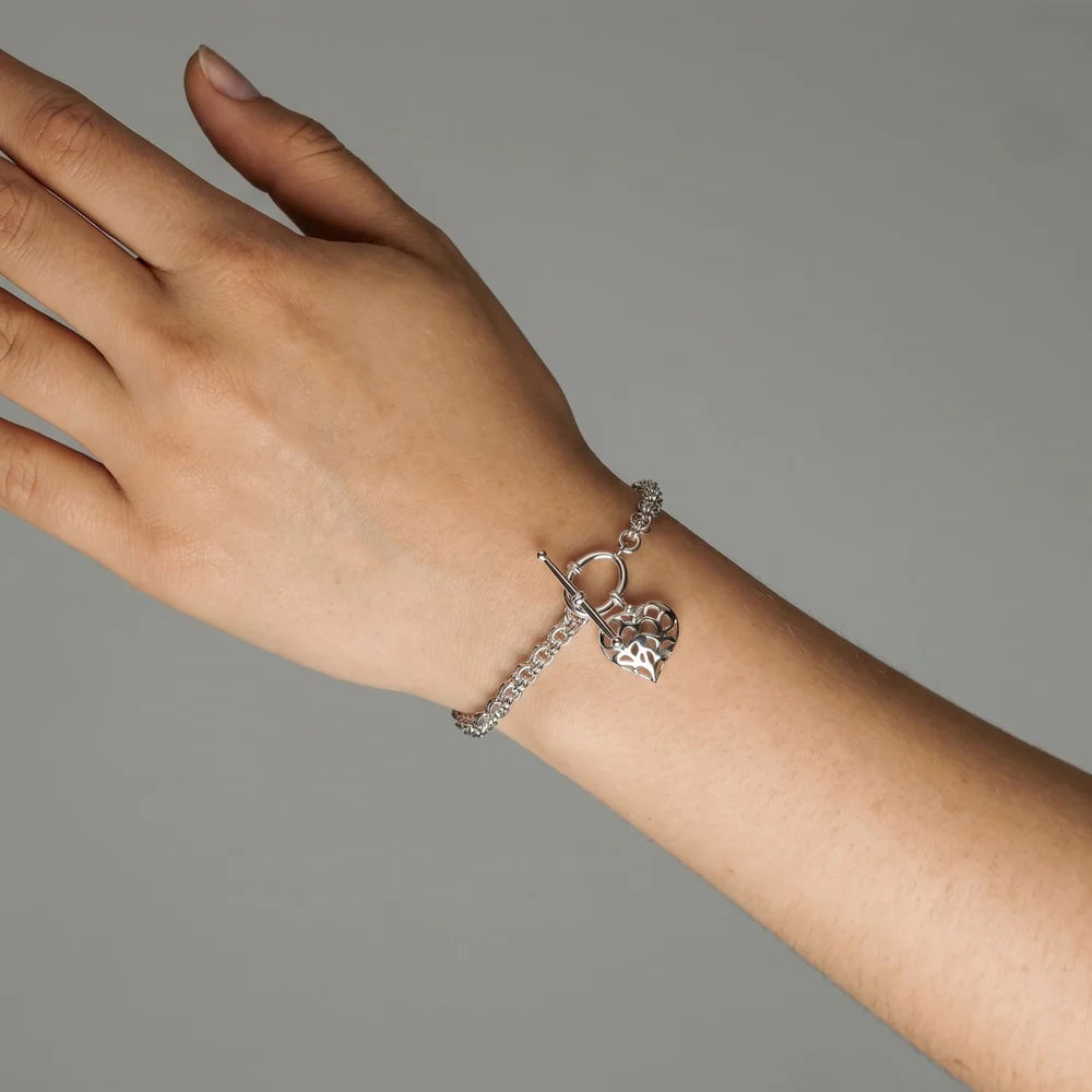 SILVER HANGING HEART OF YORKSHIRE T BAR BRACELET