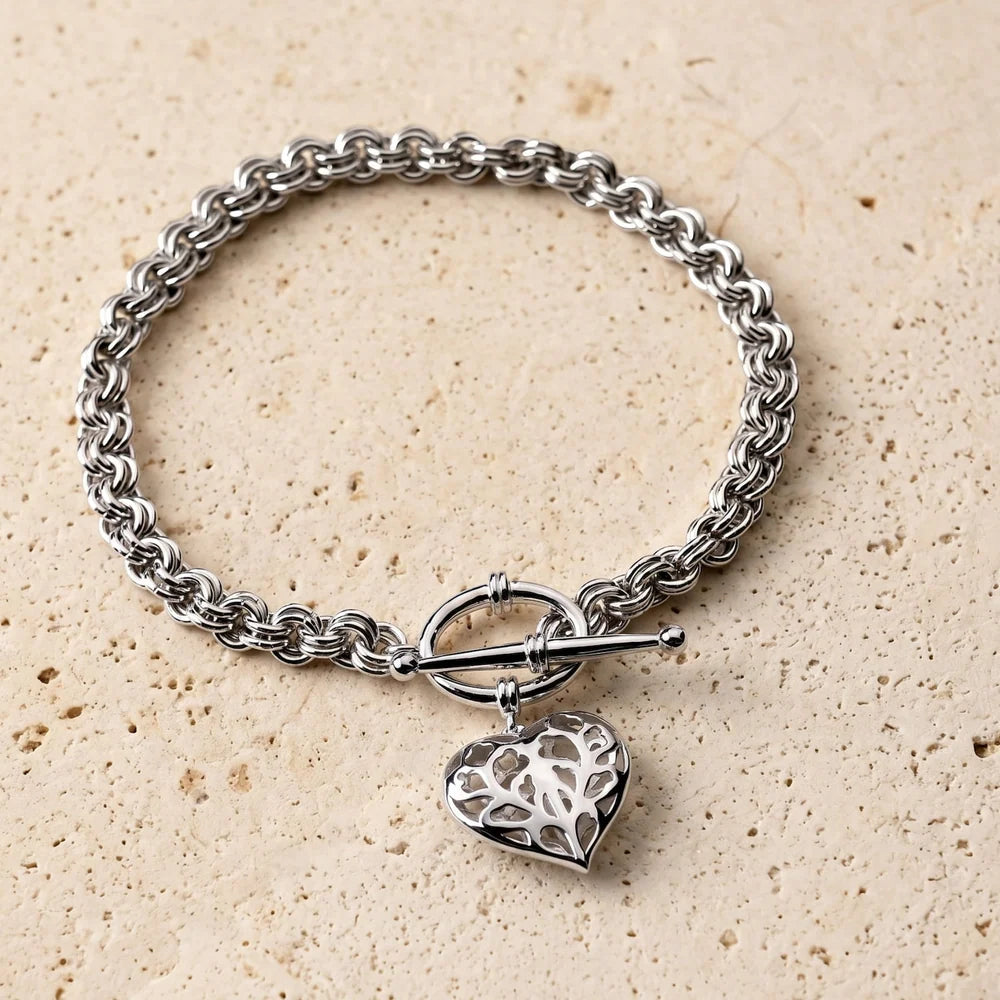 SILVER HANGING HEART OF YORKSHIRE T BAR BRACELET