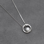 SILVER OPEN CIRCLE PEARL PENDANT BOX CHAIN