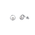 SILVER OPEN CIRCLE PEARL STUD EARRINGS