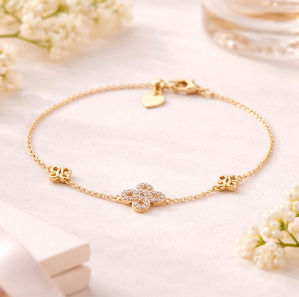 SILVER GOLD VERMEIL CZ ICONIC BOODLED MIRROR MOTIF ADJUSTABLE BRACELET