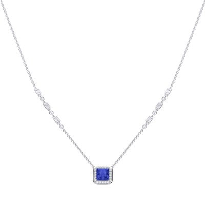 SILV ZIRC DIAMONFIRE BLUE SQUARE PAVE NECKLACE