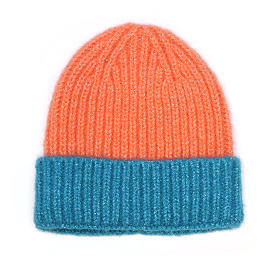 BURNT ORANGE & TURQUOISE BEANIE HAT