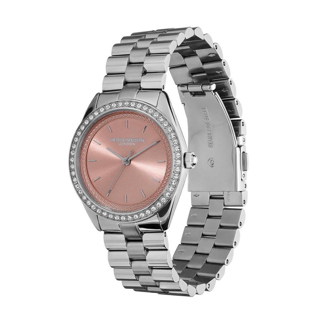 LDS SS OLIVIA B RND ROSE PINK 34MM DL CZ OUTER BEZEL BW