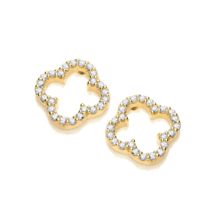SILVER GOLD COLOUR OPEN CZ CLOVER MODERN VINTAGE STUD EARRINGS
