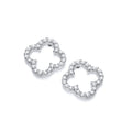 SILVER OPEN CZ CLOVER MODERN VINTAGE STUD EARRINGS