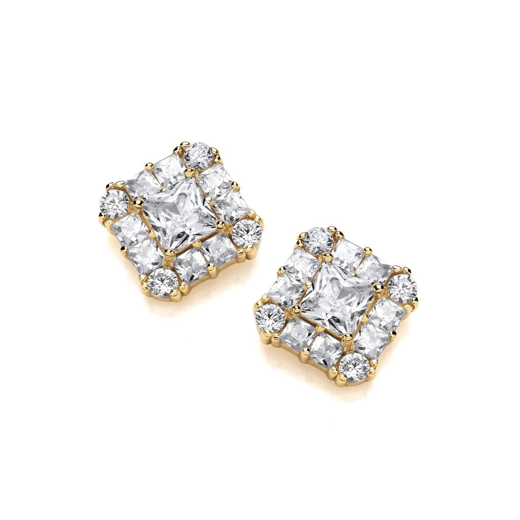Gold Vermeil & Cubic Zirconia Deco Ice Stud Earrings