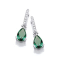 SILVER CZ & EMERALD TEARDROP DROP BAR STUD EARRINGS