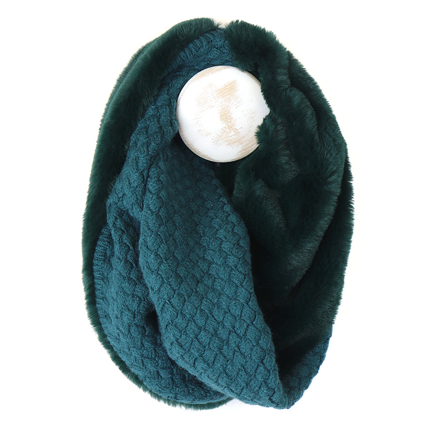 TEAL FAUX FUR & KNIT TWIST SNOOD
