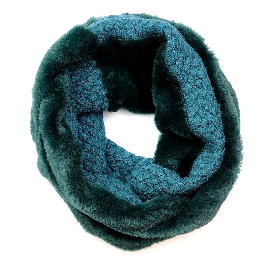TEAL FAUX FUR & KNIT TWIST SNOOD