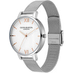 LDS SS OLIVIA B RND WHT RG BATT 38MM DL MESH BW