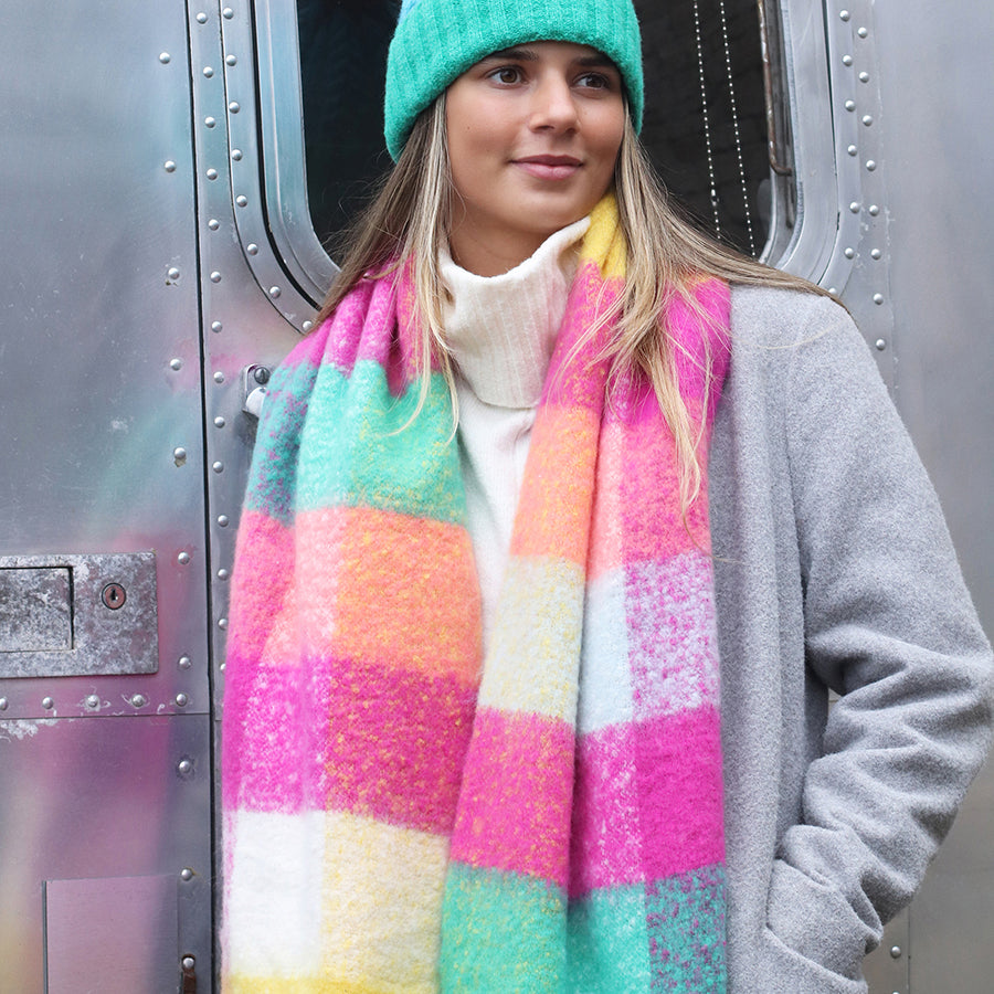 YELLOW & PINK MIX CHECK SCARF