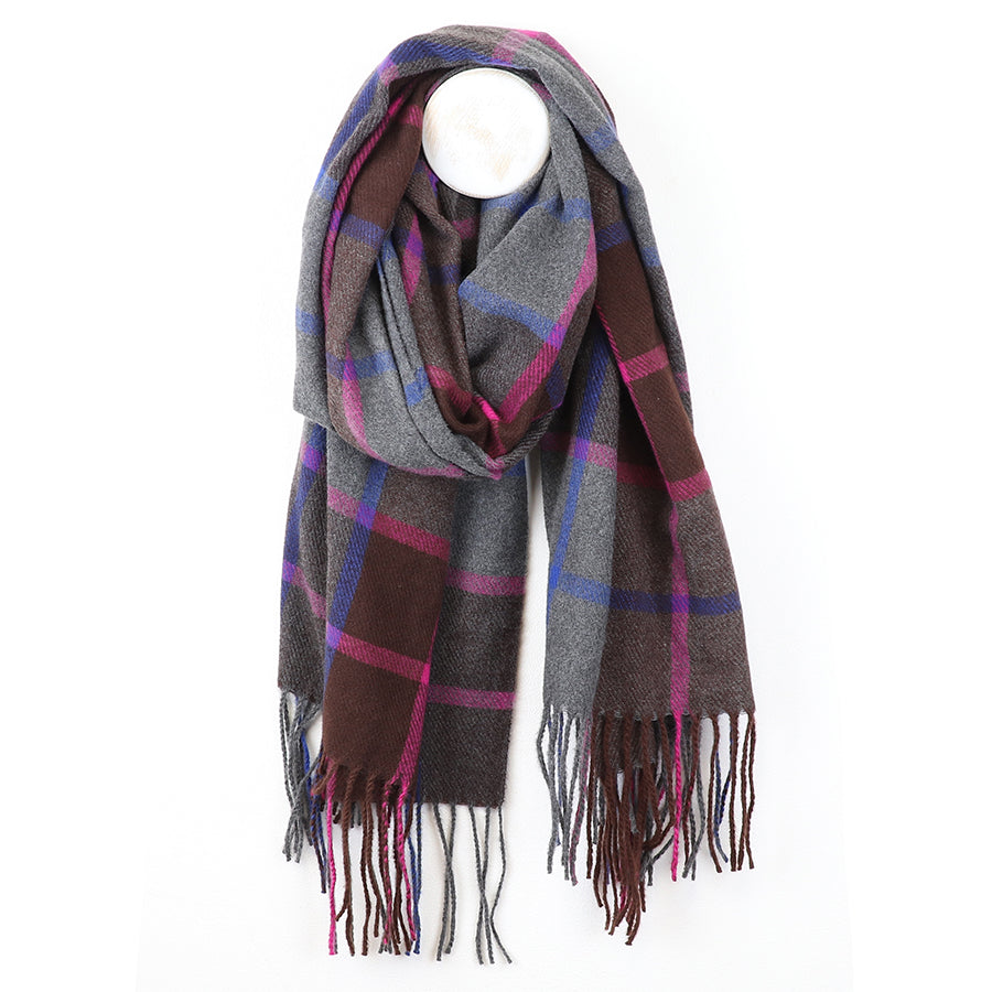 GREY & PURPLE MIX CHECK SCARF