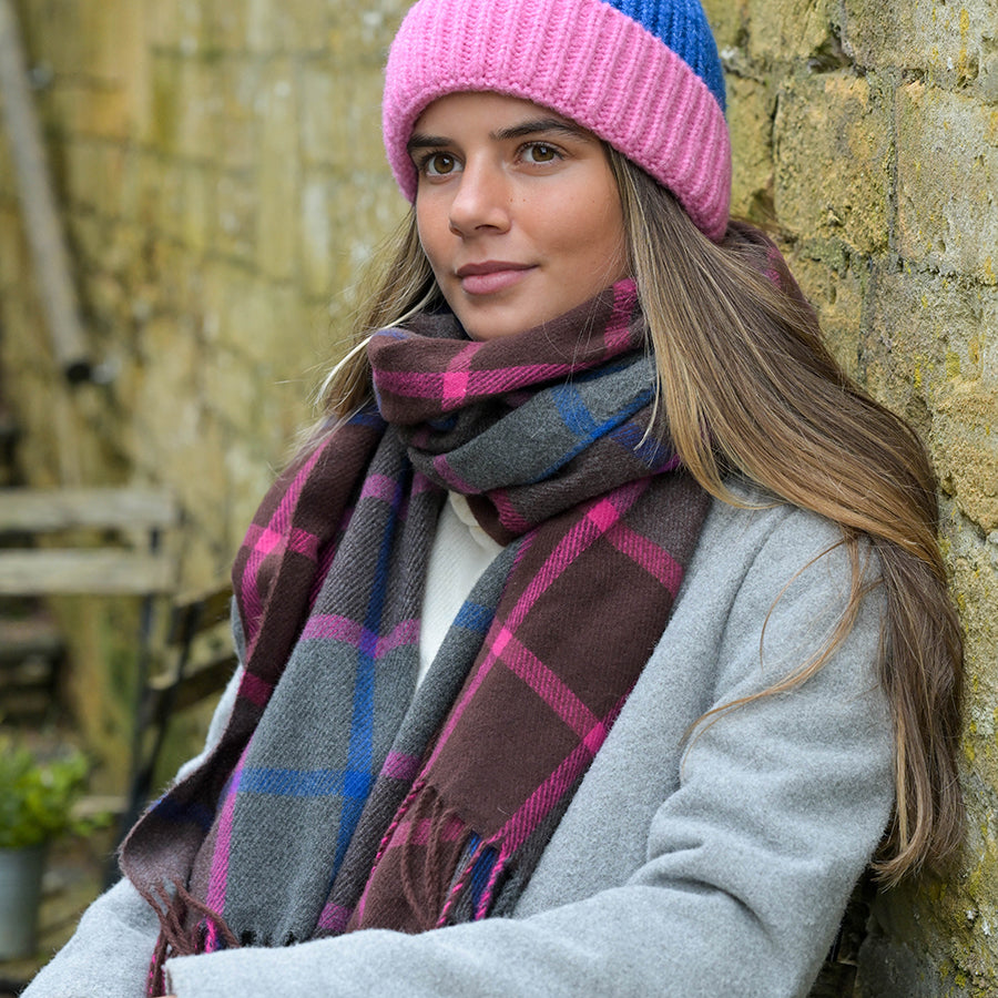 GREY & PURPLE MIX CHECK SCARF
