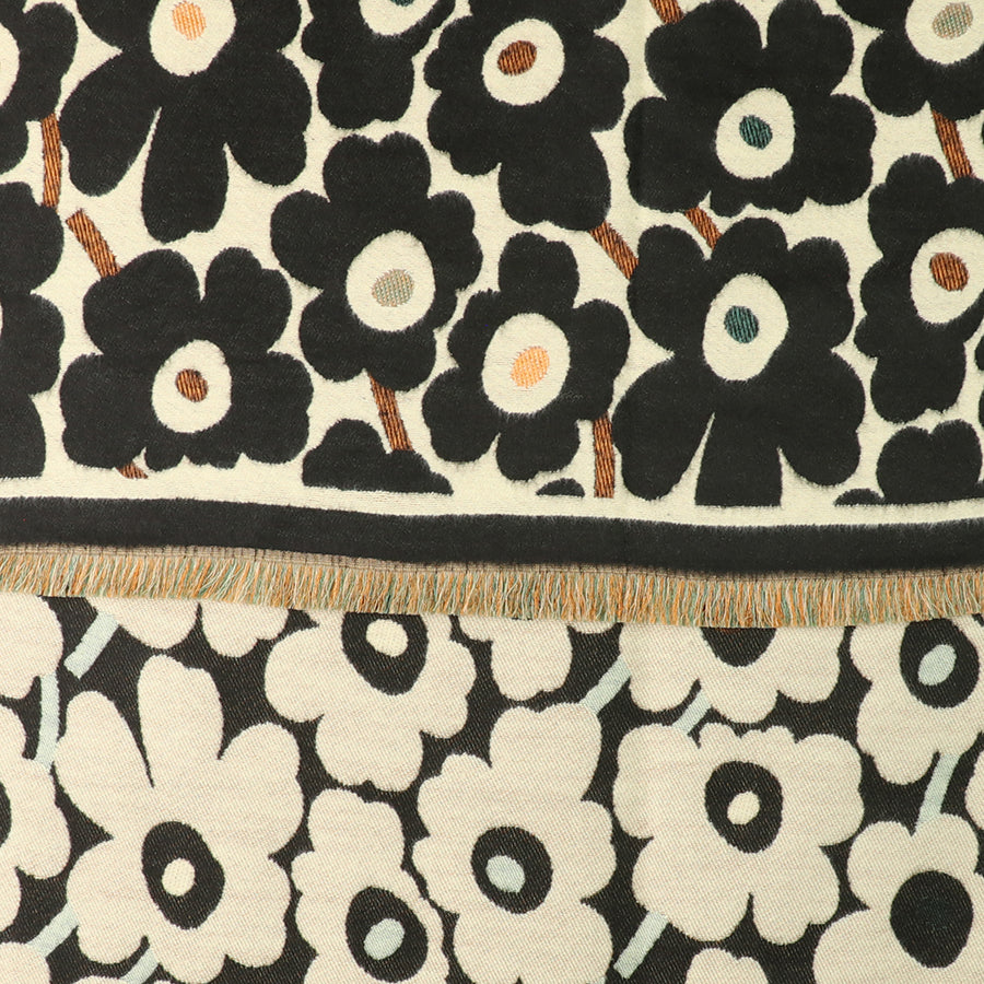 Monochrome poppy print jacquard scarf