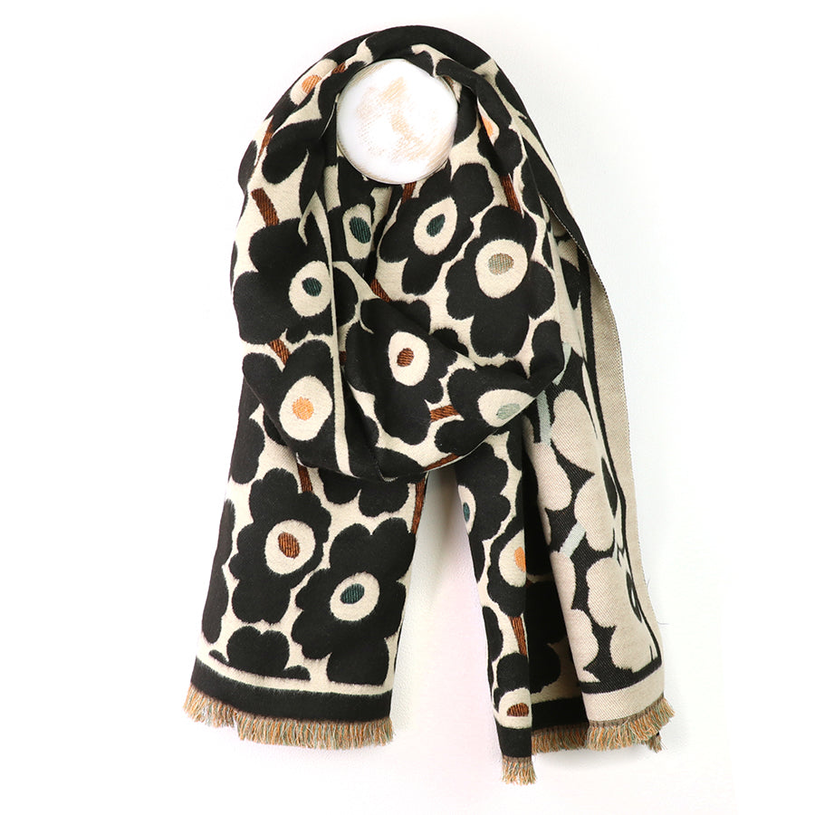 Monochrome poppy print jacquard scarf