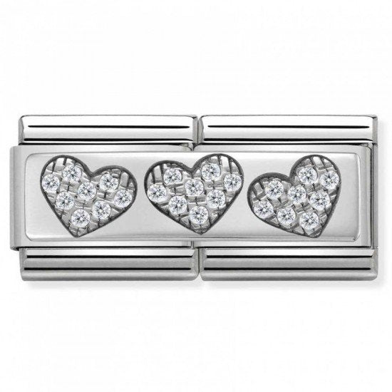 NOM DOUBLE RICH WHITE CZ 3 HEARTS