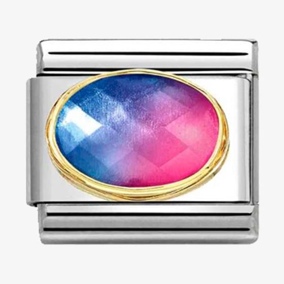 NOM OVAL CZ LIGHT BLUE & RED - FACET STONE