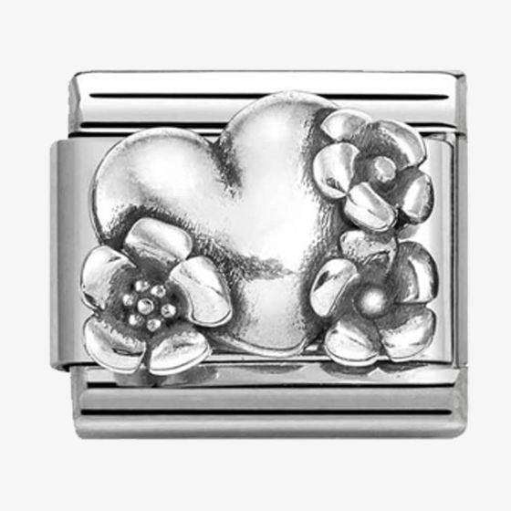 NOM SILV SHINE HEART WITH FLOWERS - OXID SYMBOLS
