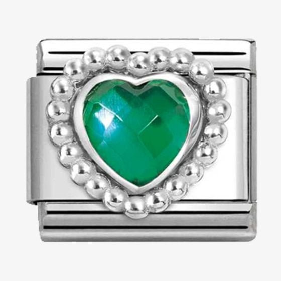 NOM CZ HEART GRN SILV - DOT RICH SETTING