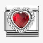 NOM CZ HEART RED SILV - DOT RICH SETTING