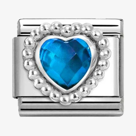 NOM CZ HEART BLUE SILV - DOT RICH SETTING