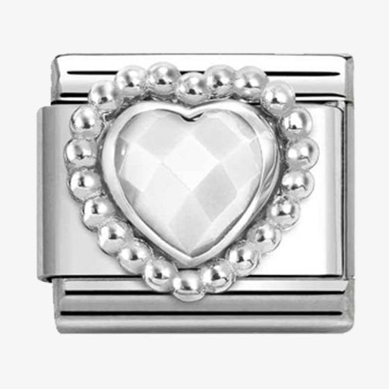 NOM CZ HEART WHT OPAL SILV - DOT RICH SETTING
