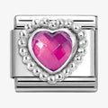NOM CZ HEART FUCHSIA SILV - DOT RICH SETTING