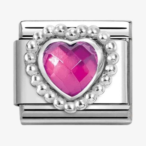NOM CZ HEART FUCHSIA SILV - DOT RICH SETTING