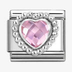 NOM CZ HEART PNK SILV - DOT RICH SETTING