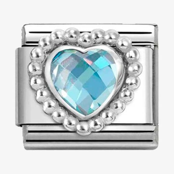 NOM CZ HEART L. BLUE SILV - DOT RICH SETTING