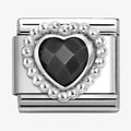 NOM CZ HEART BLK SILV - DOT RICH SETTING