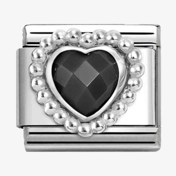 NOM CZ HEART BLK SILV - DOT RICH SETTING