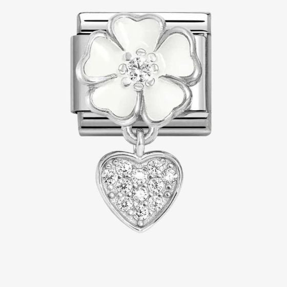 NOM CZ HEART WHT FLOWER DANGLE - CHARMS