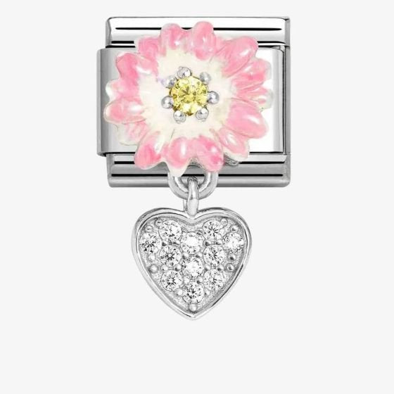 NOM CZ HEART PNK DAISY DANGLE - CHARMS