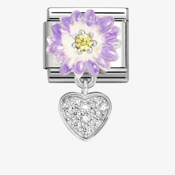 NOM CZ HEART LILAC DAISY DANGLE - CHARMS