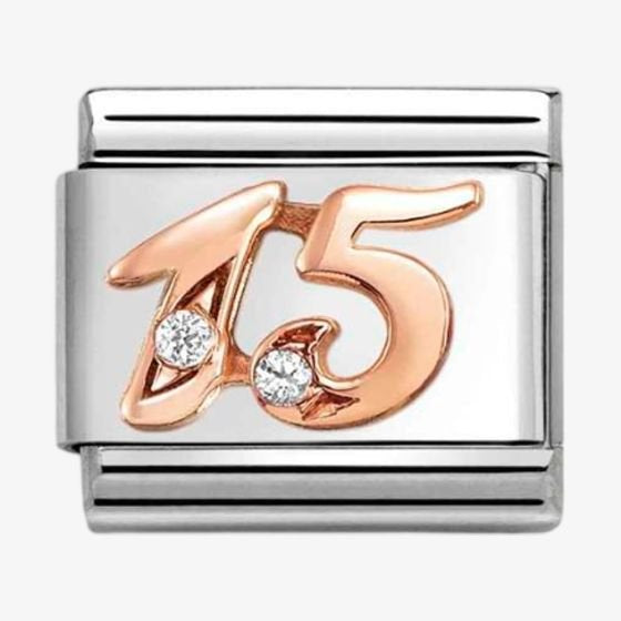 NOM NUMBER 15 FIFTEEN CZ ROSE GOLD