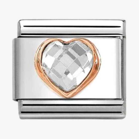 NOM WHT HEART ROSE GOLD - CZ HEART FACET