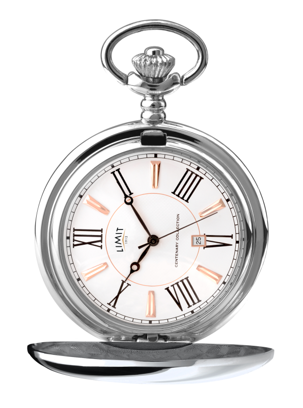 GENTS LIMIT WM RGP RND WHT DL. POCKET WATCH & CHAIN