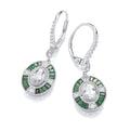 SILVER EMERALD & CZ DECO STYLE DROP EARRINGS