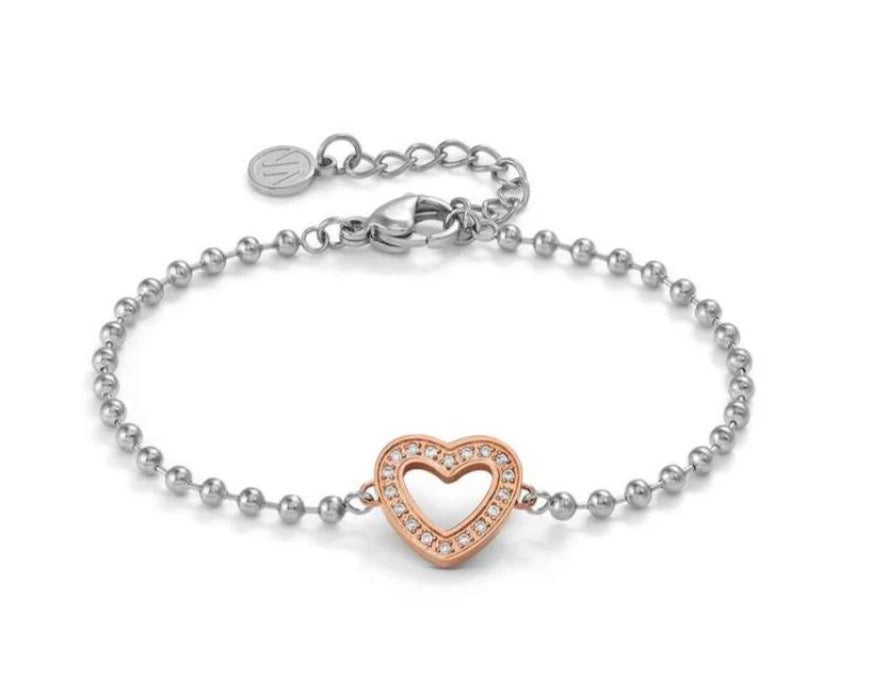 134003/022 NOM SS RGP HEART CZ BEAD LINK BLET DAMORE