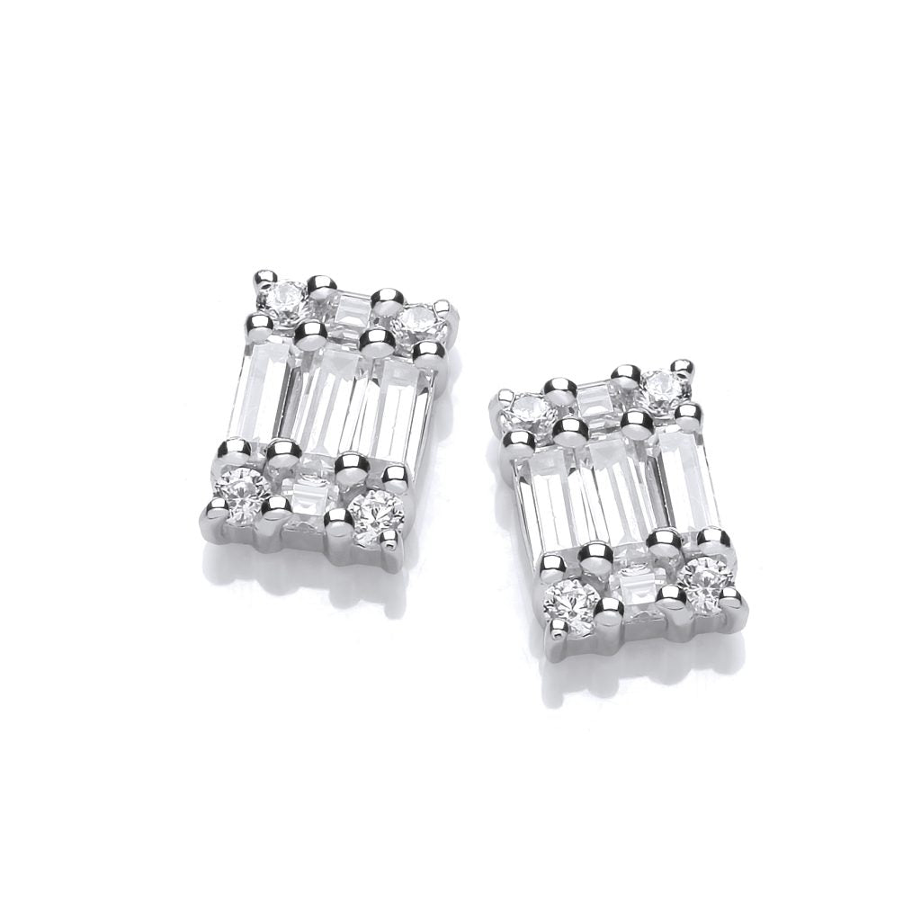 SILV & CZ DECO HEAVEN RECTANGULAR STUD  EARRINGS
