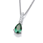 SILVER CZ & EMERALD TEARDROP PENDANT ON CHAIN