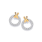 Silver Gold Vermeil Circular Open CZ & Kiss Stud Earrings